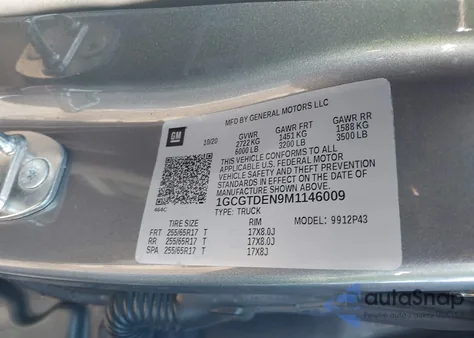 2021 Chevrolet Colorado 4Wd Short Box Z71 z USA, uszkodzony, nr VIN 1GCGTDEN9M1146009